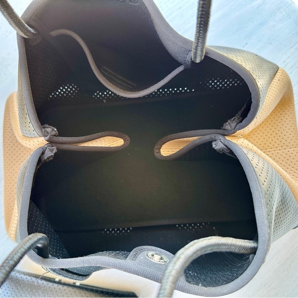 MARKED DOWN! HAUTE SHORE, LARGE NEOPRENE TOTE IN BLACK WITH GOLD STRIPE. - Picture 6 of 16